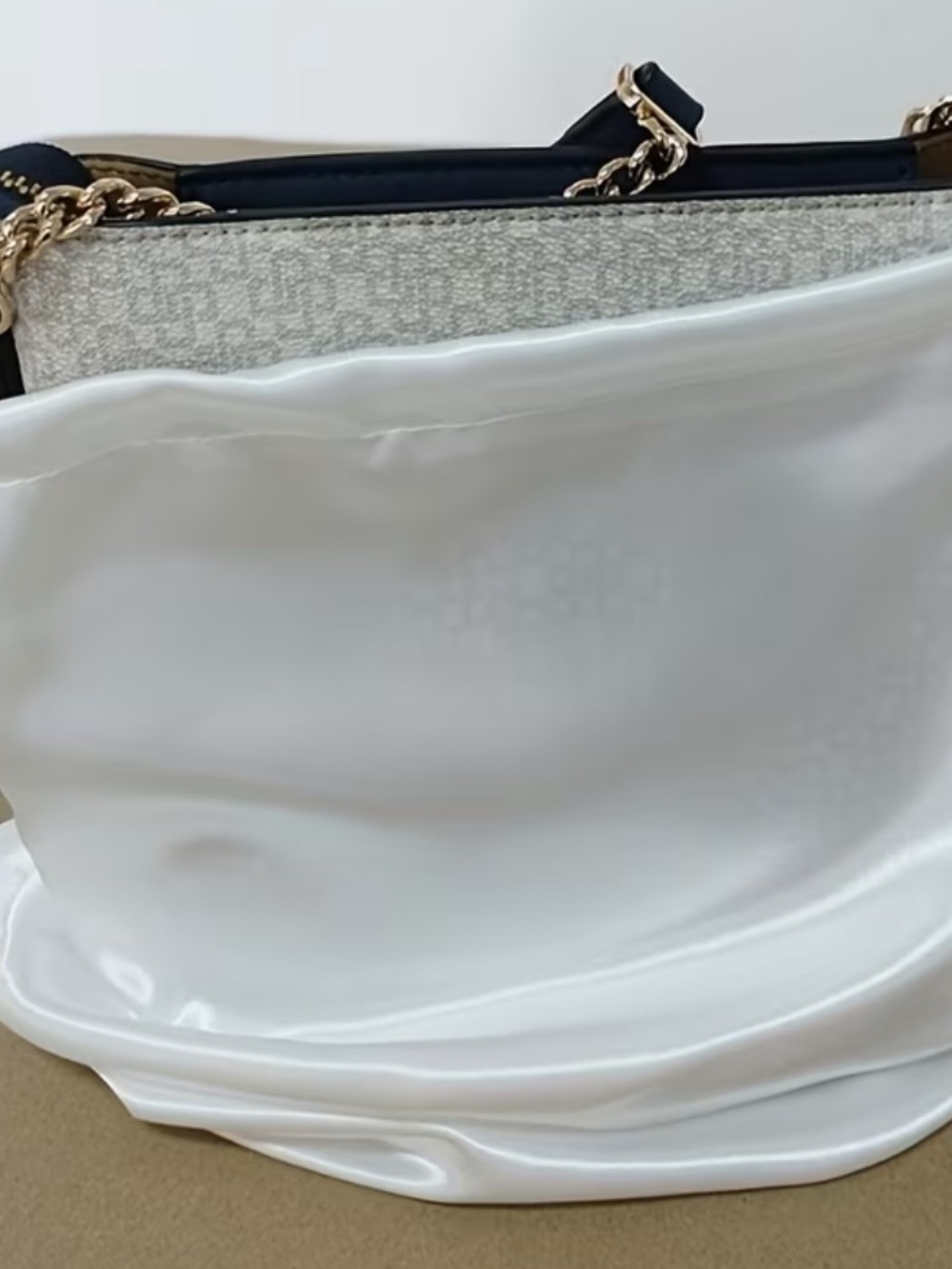 Women’s White Shoulder Bag with Gold Chain Accent